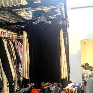 DKNY Black Sweater with White Long Sleeves